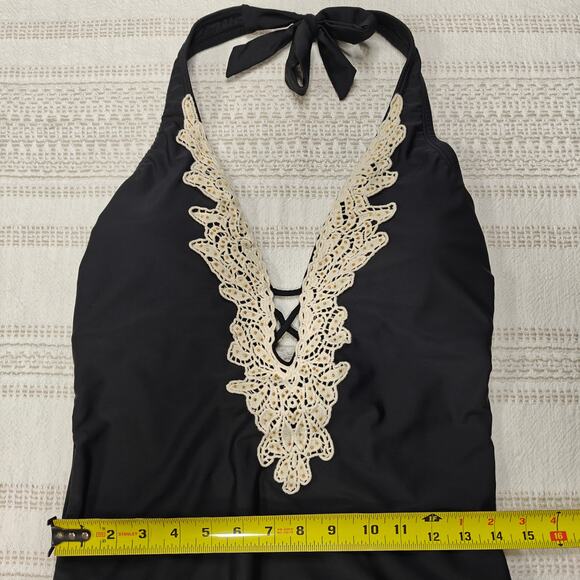 Venus Black One Piece Swimsuit Crochet Lace Detail Halter Swim Size 14 NEW - Picture 3 of 6